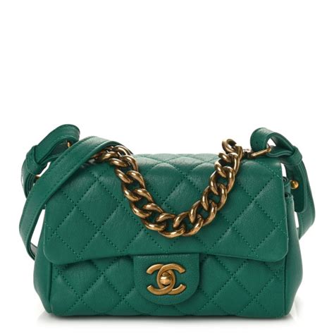 CHANEL Shiny Sheepskin Quilted Mini Trapezio Flap Green 